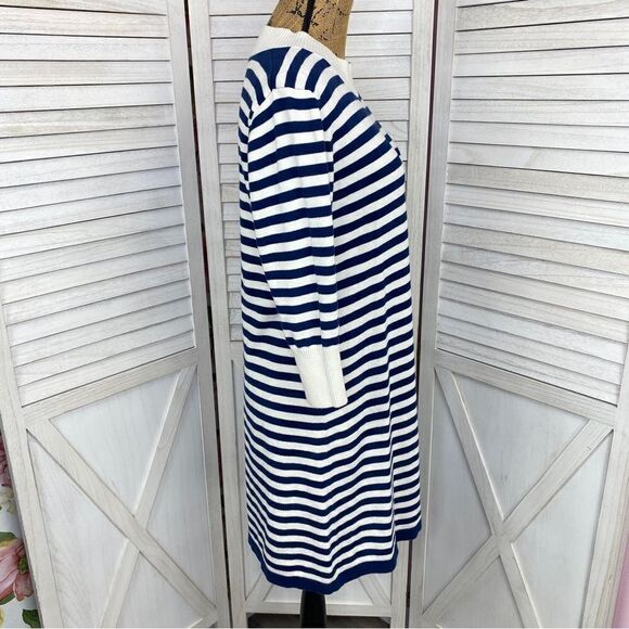 Haley and the Hound Striped Sweater Dress Crew Neck Knit Shift Blue White Medium - Picture 3 of 13
